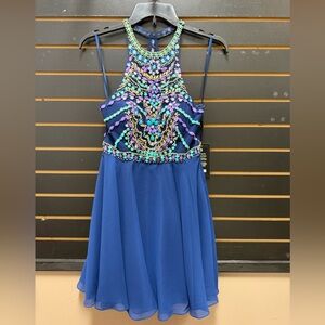 NWT Nox Anabel - 6238 High Illusion Racerback Bejeweled Cocktail Dress